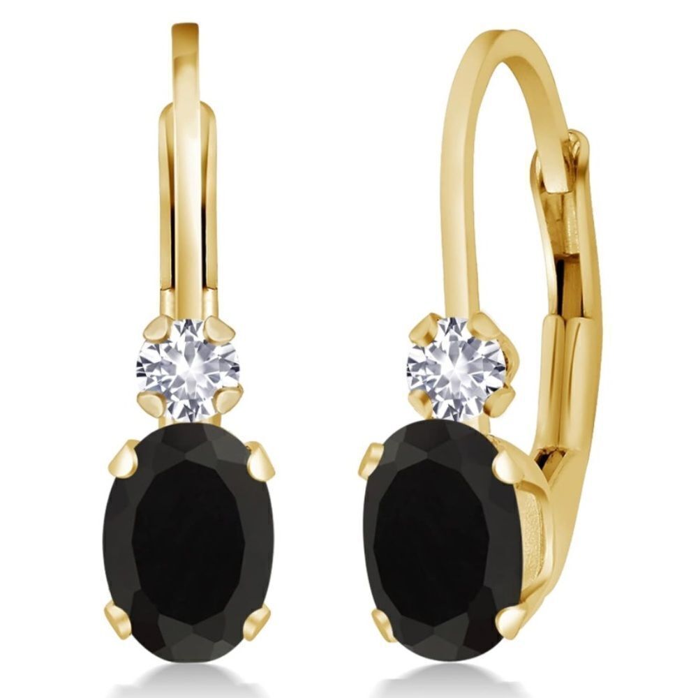 14K Yellow Gold with 0.86 Cttw Black Onyx and White Sapphire Leverback Earrings